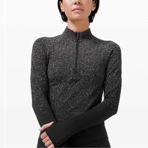 Lululemon RestLess Cropped Half Zip – Herringbone Fade Black & White Long Sleeve